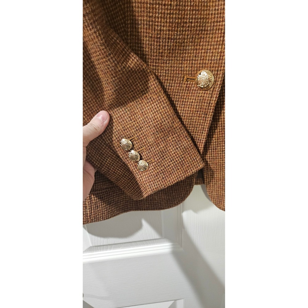 Talbots Petite Blazer 8P Bronze Houndstooth Gold Button Career Jacket 2022 - Picture 5 of 7